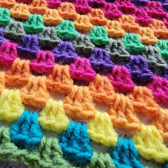 Vintage Granny Square Crochet Knit Afghan Throw Blanket Rainbow Baby Crib 57x42" - Picture 5 of 7